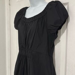 Brand BCBG Women's Black Balloon Sleeve Top with Ruffled Hem Tie Pleats Size M